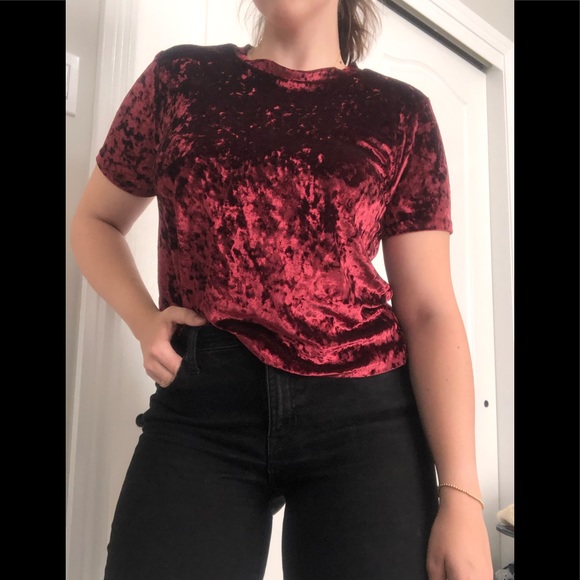 Red Crushed Velvet / Velour T-Shirt - Picture 1 of 3